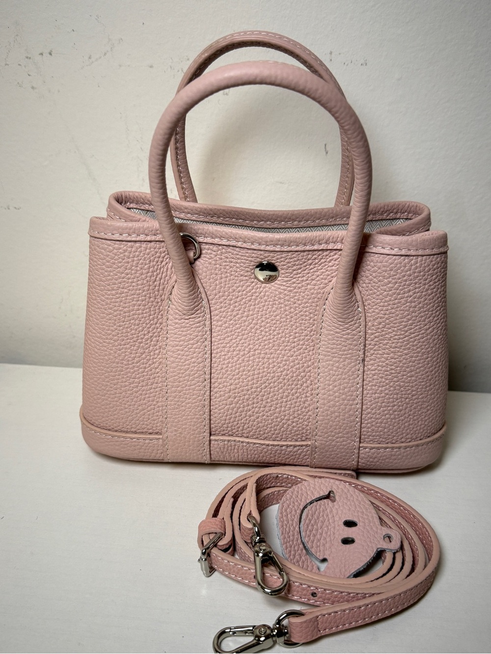 Pink Pebbled Leather Tote Bag with Strap